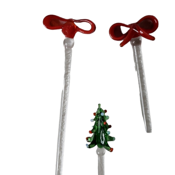 Holiday Glass Swizzle Sticks Drink Cocktail Stirrers 10 - Picture 3 of 9